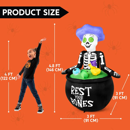 4.8ft Tall Halloween Inflatable Skeleton in Cauldron Bathing