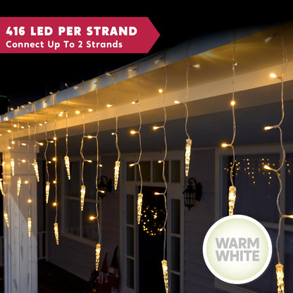 416 LED Warm White Christmas Icicle Lights 78 Meteor Drops