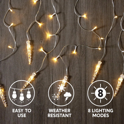 416 LED Warm White Christmas Icicle Lights 78 Meteor Drops