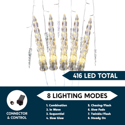 416 LED Warm White Christmas Icicle Lights 78 Meteor Drops