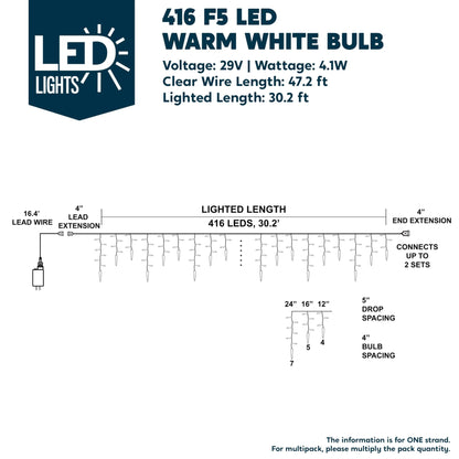 416 LED Warm White Christmas Icicle Lights 78 Meteor Drops