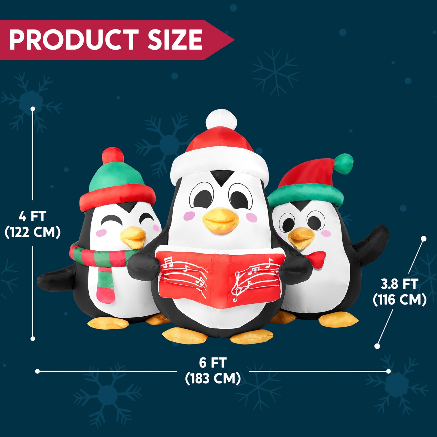 6 FT Long Christmas Inflatable Penguins Choir with Build-in LEDs