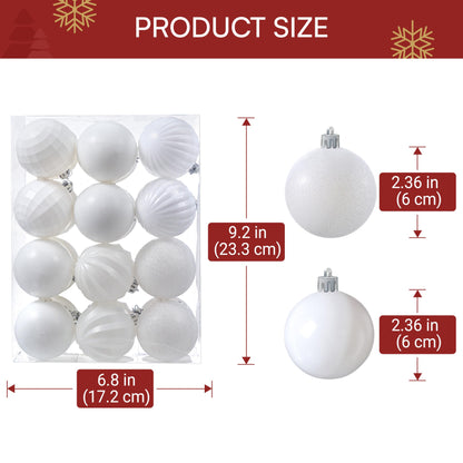 24 Pcs 2.36" White Christmas Balls Ornaments Set