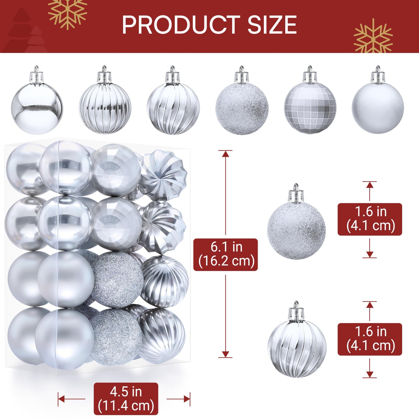24 Pcs Silver Christmas Balls Ornaments Set