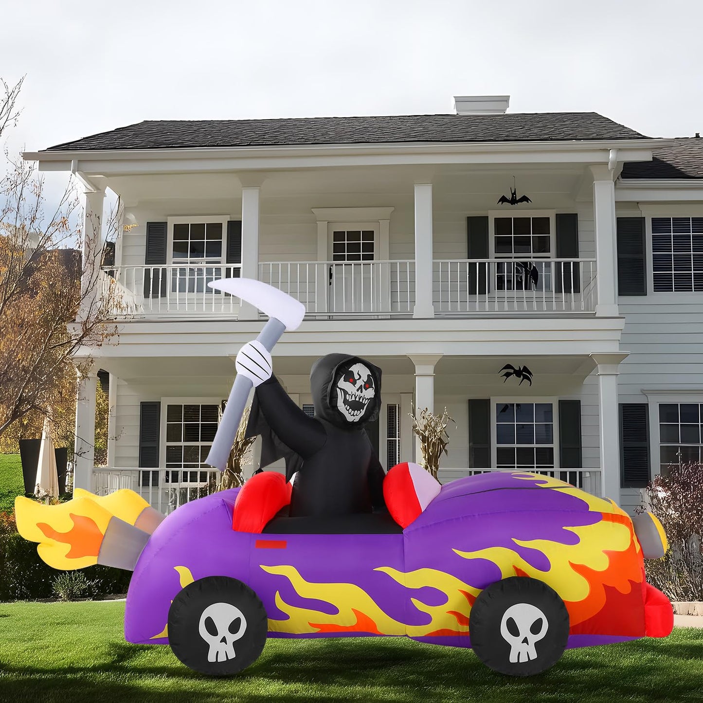 8ft Long Halloween Inflatable Grim Reaper Driving Car