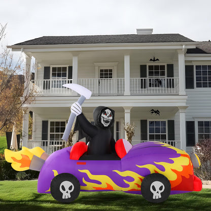 8ft Long Halloween Inflatable Grim Reaper Driving Car