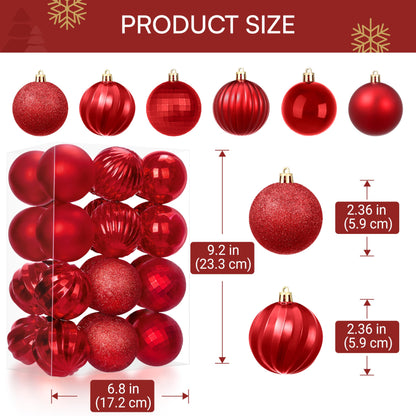 24 Pcs Red Christmas Balls Ornaments Set