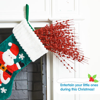 12 Pcs Red Christmas Glitter Berry Stem Ornaments