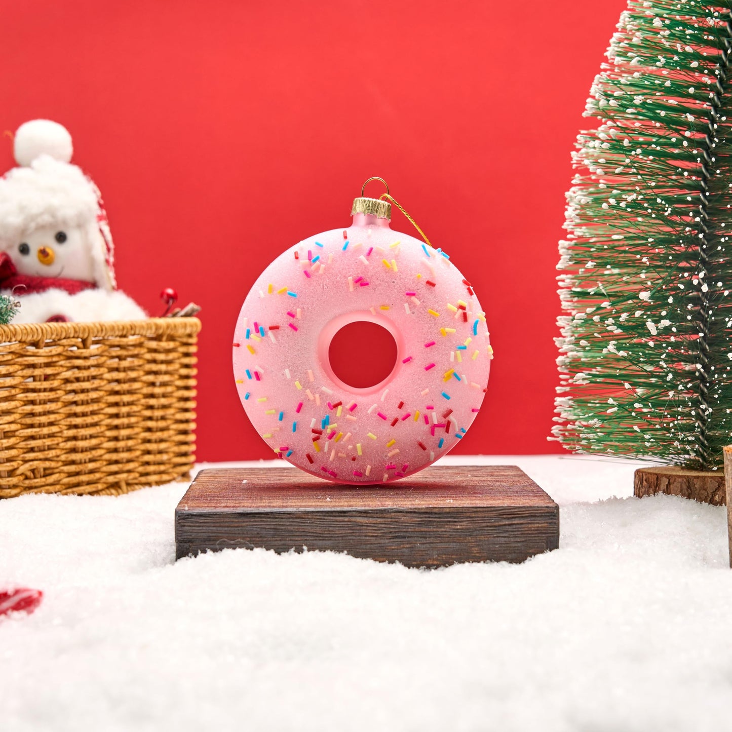 Pink Donut Food Mini Christmas Ornaments