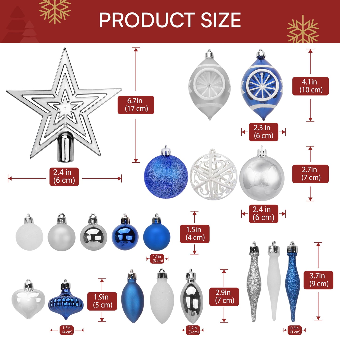 70Pcs Assorted Christmas Blue Ornaments