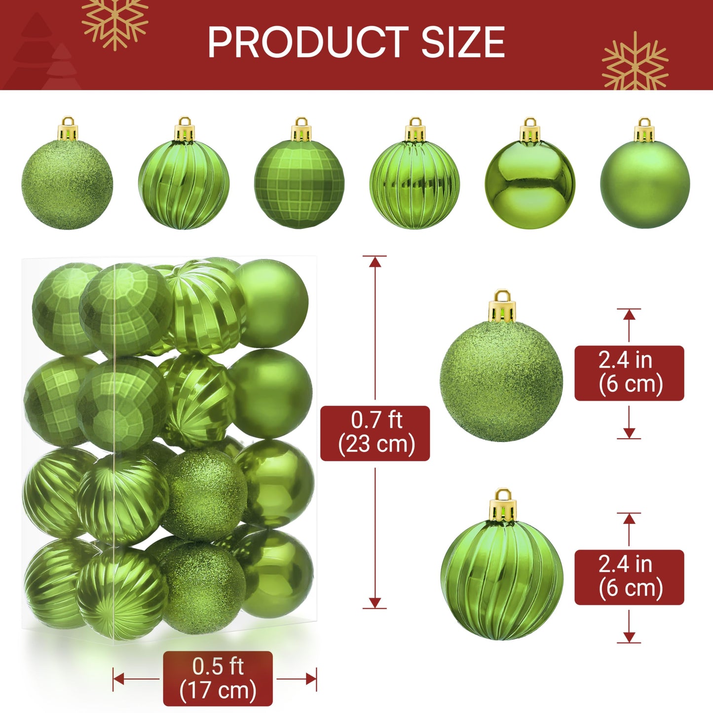 24 Pcs 2.36" Lime Green Christmas Balls Ornaments Set
