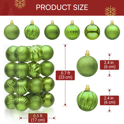24 Pcs 2.36" Lime Green Christmas Balls Ornaments Set