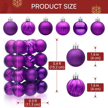 24 Pcs 1.6" Purple Christmas Balls Ornaments Set
