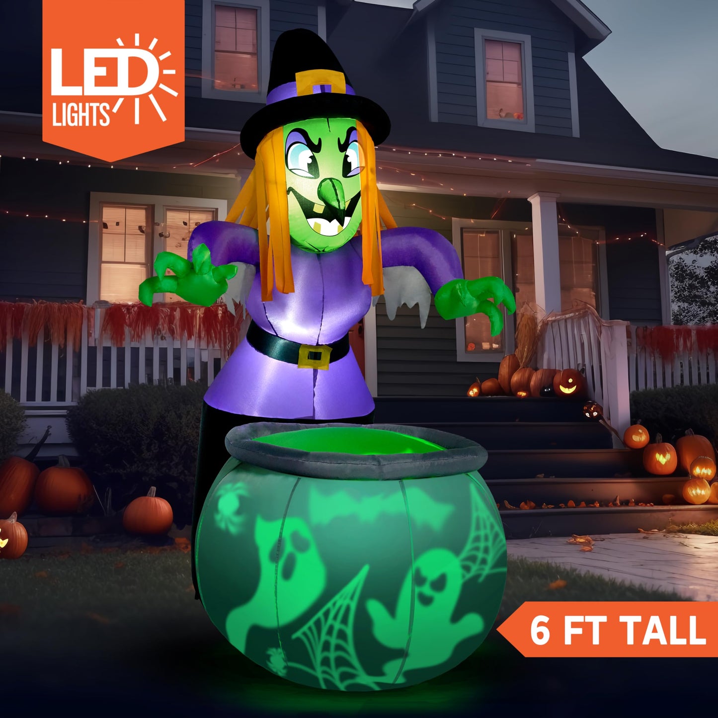 6 Ft Halloween Inflatable Witch and Cauldron Decoration