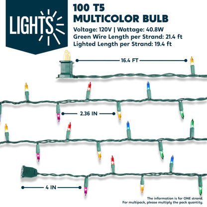 100 Count 21.4FT Multicolor Christmas String Lights