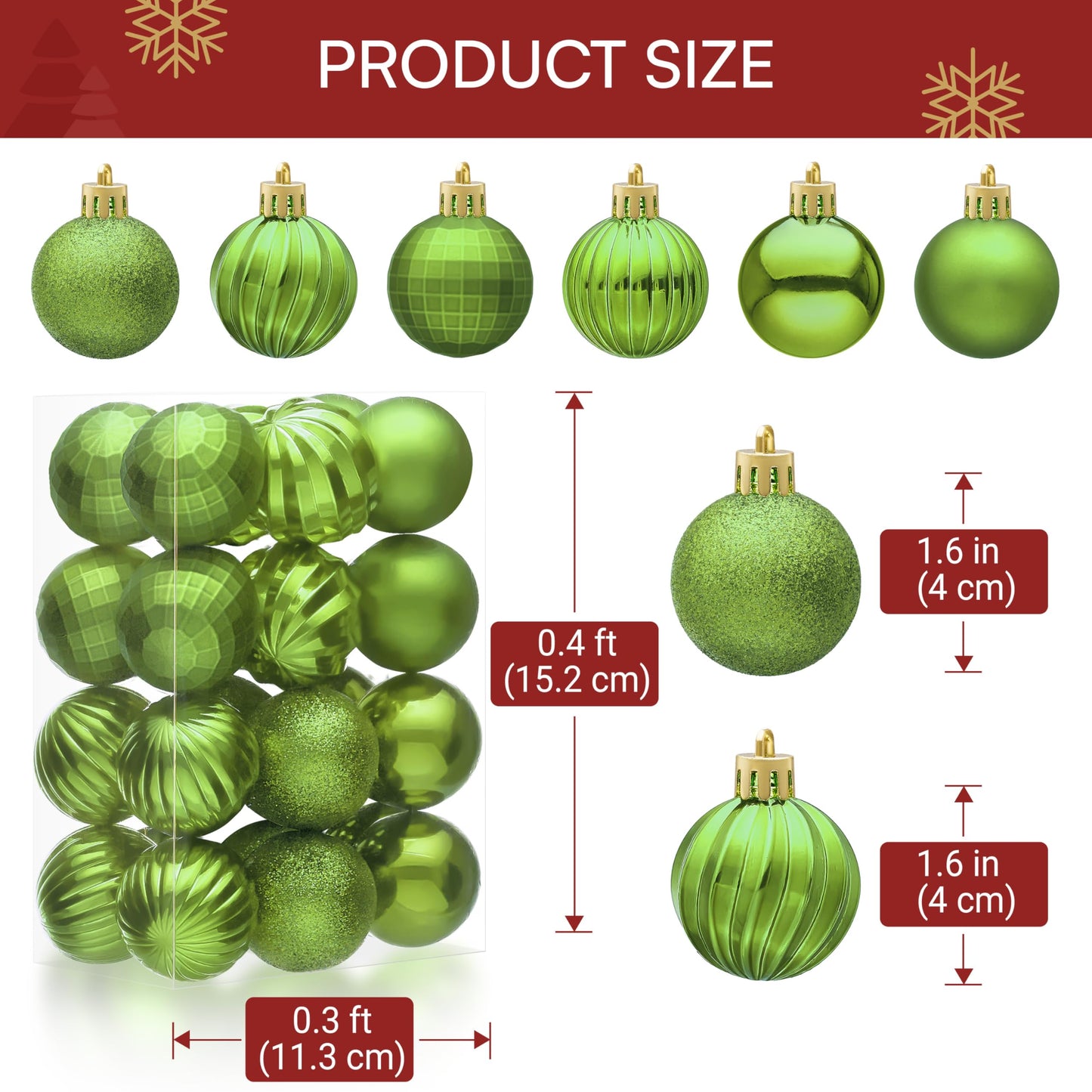24 Pcs 1.6" Lime Green Christmas Balls Ornaments Set
