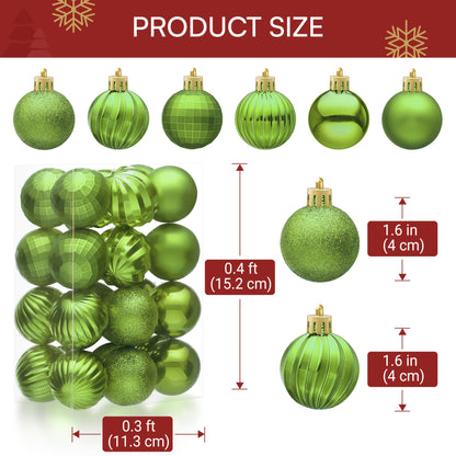 24 Pcs 1.6" Lime Green Christmas Balls Ornaments Set