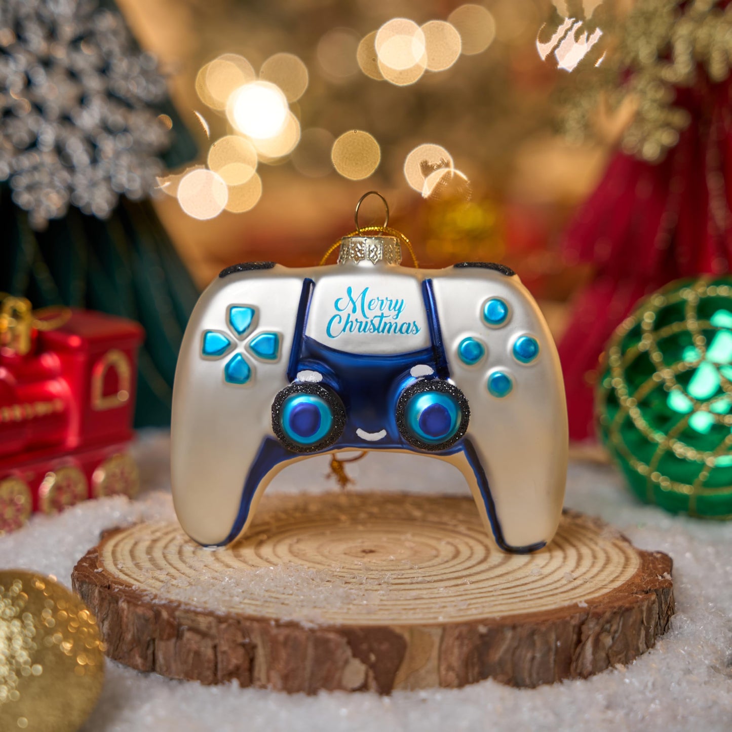 Mini Christmas White Video Game Controller Glass Small Ornament