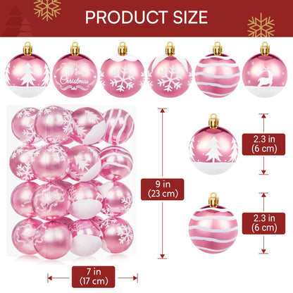 24 Pcs 2.3" Pink White Christmas Ball Ornaments Set