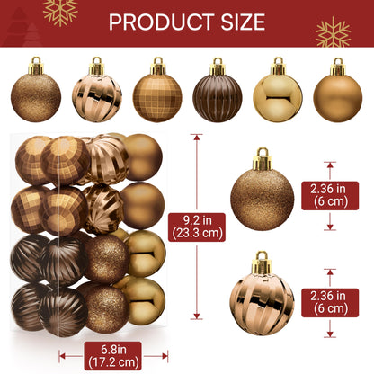24 Pcs 2.36" Brown Christmas Balls Ornaments Set