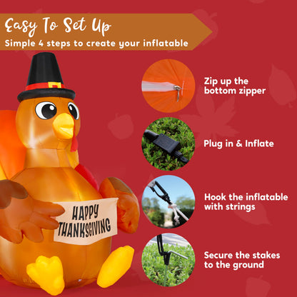 6FT Thanksgiving Inflatable Turkey Decoration Outdoor