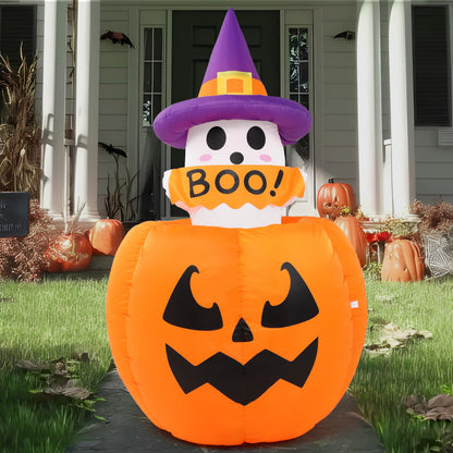 5ft Halloween Inflatable Ghost on Pumpkin with LEDs