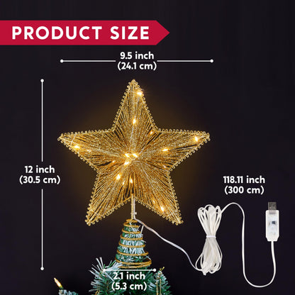 9.5" Golden Christmas Star Tree Topper Radial Design