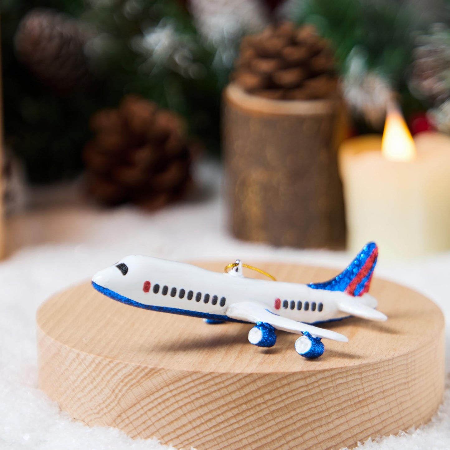 Mini Christmas Airplane Glass Ornament