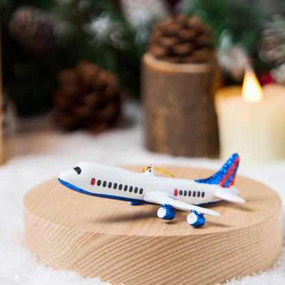 Mini Christmas Airplane Glass Ornament