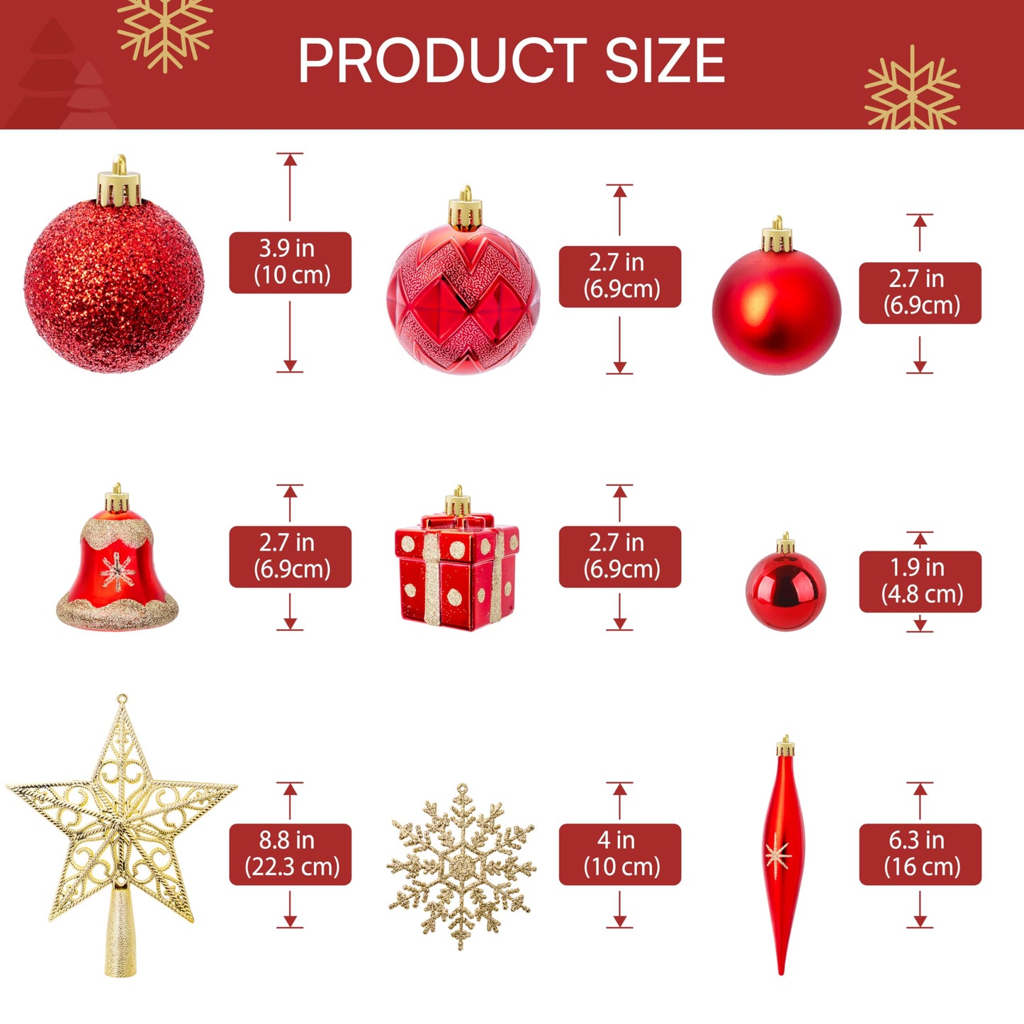 71 Pcs Red & Gold Christmas Ornaments Set