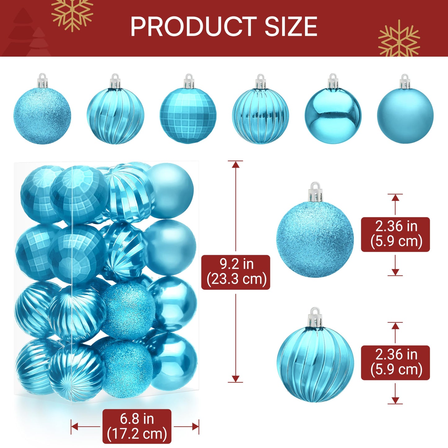 24 Pcs Baby Blue Christmas Tree Ornaments Set