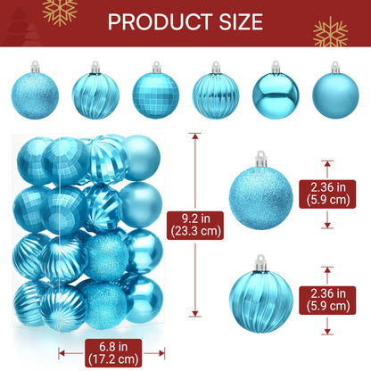 24 Pcs Baby Blue Christmas Tree Ornaments Set