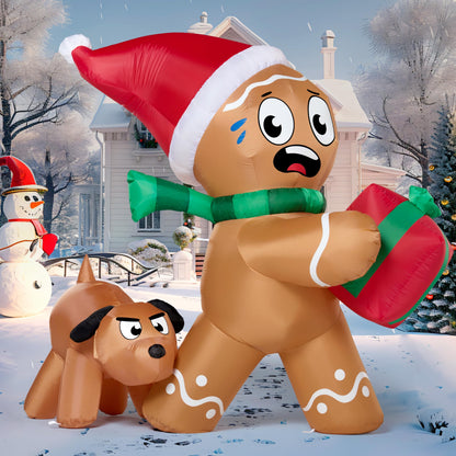 5FT Tall Christmas Inflatables Gingerbread Man & Dog Outdoor Decoration