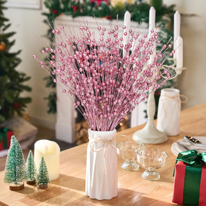 12Pcs 17” Pink Christmas Berry Stem Ornaments
