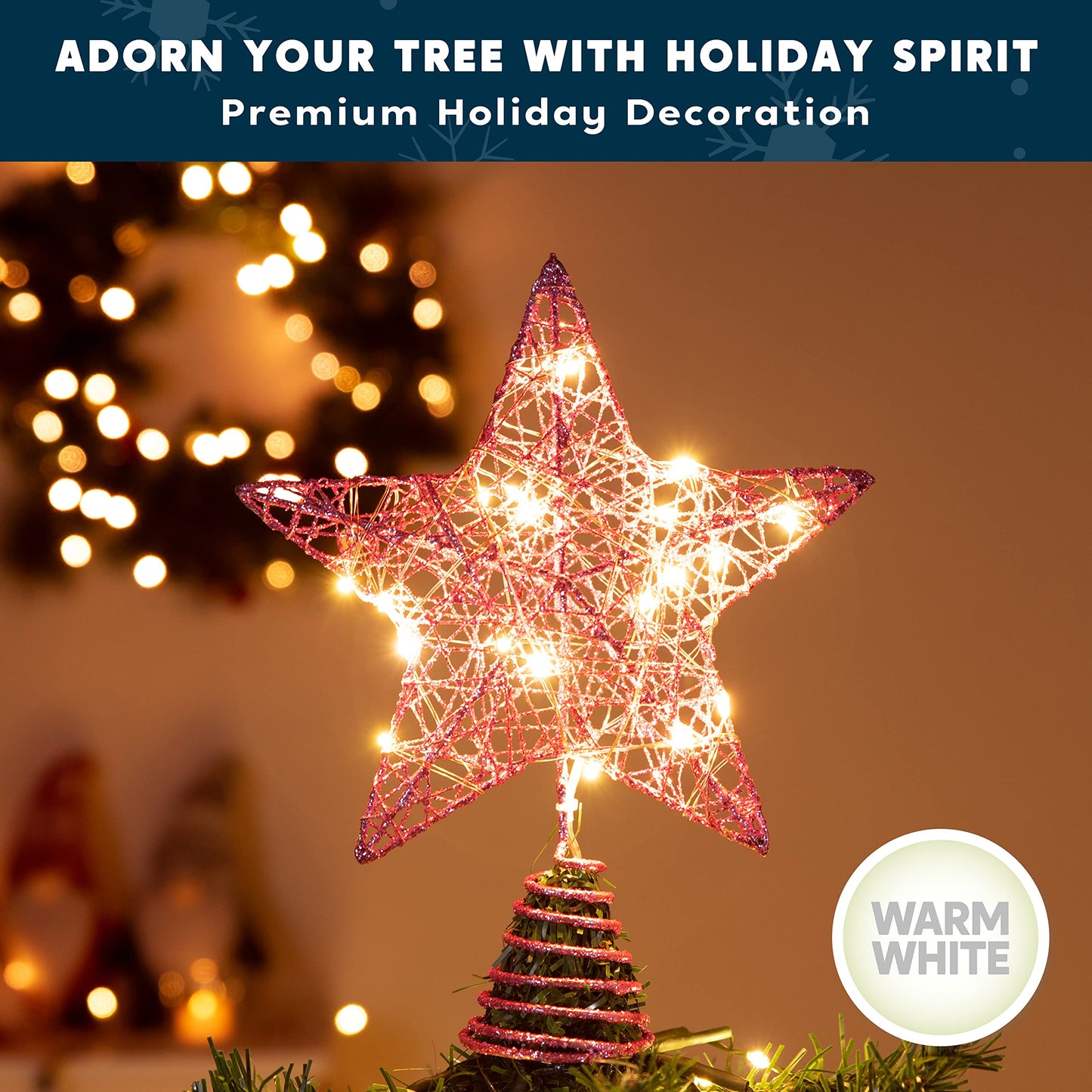 8 inch Christmas Glitter Pink Star Tree Toppers