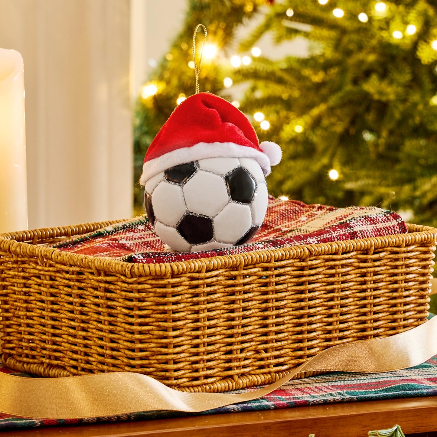 Christmas Soccer Glass Small Ornament