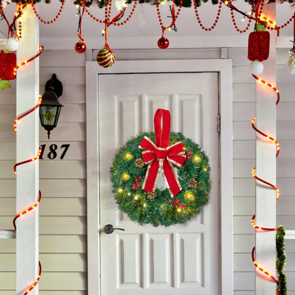 3 Pack 19" Christmas Wreaths with Bow Pre-Lit