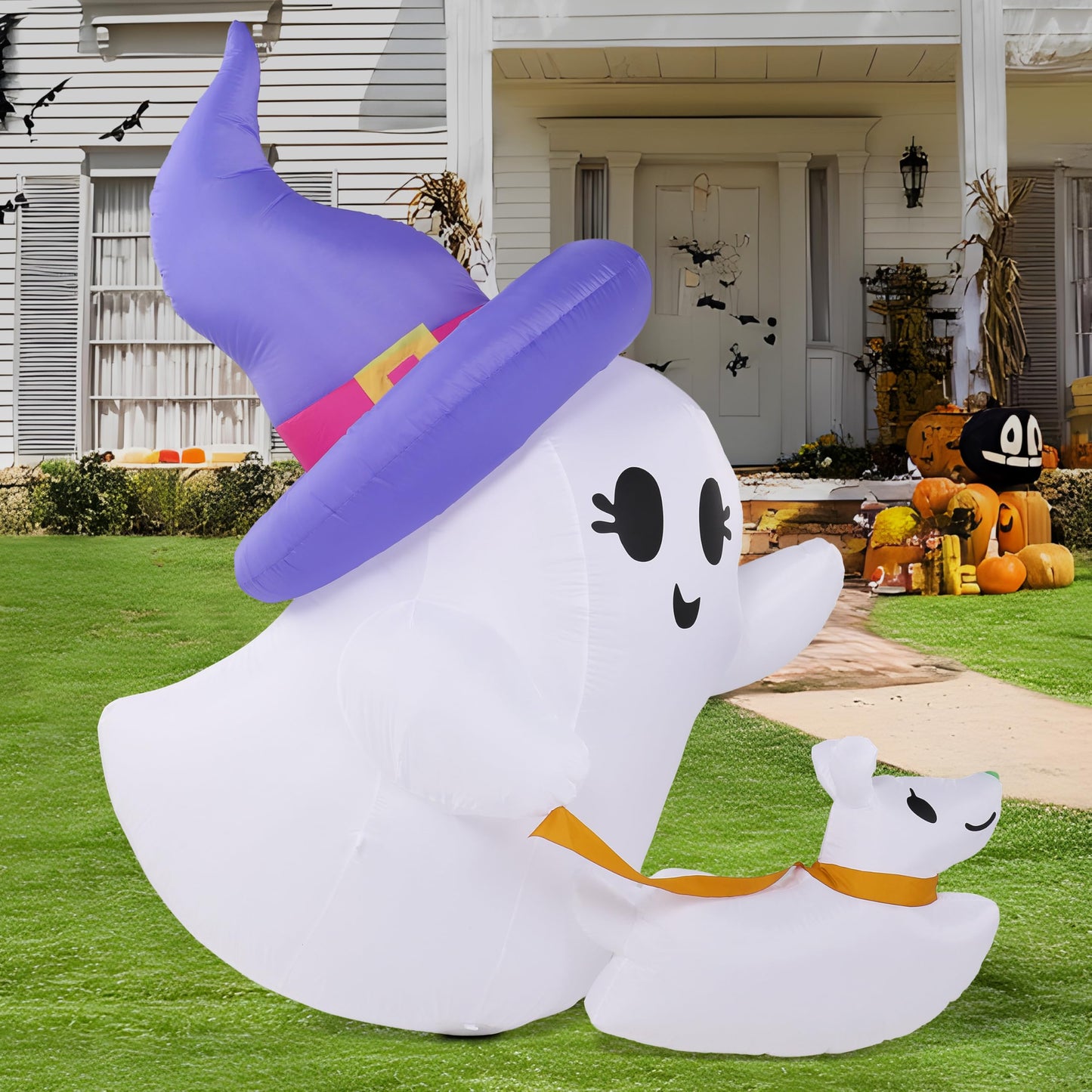 6FT Cute White Inflatable Ghost Walking Dog Decor