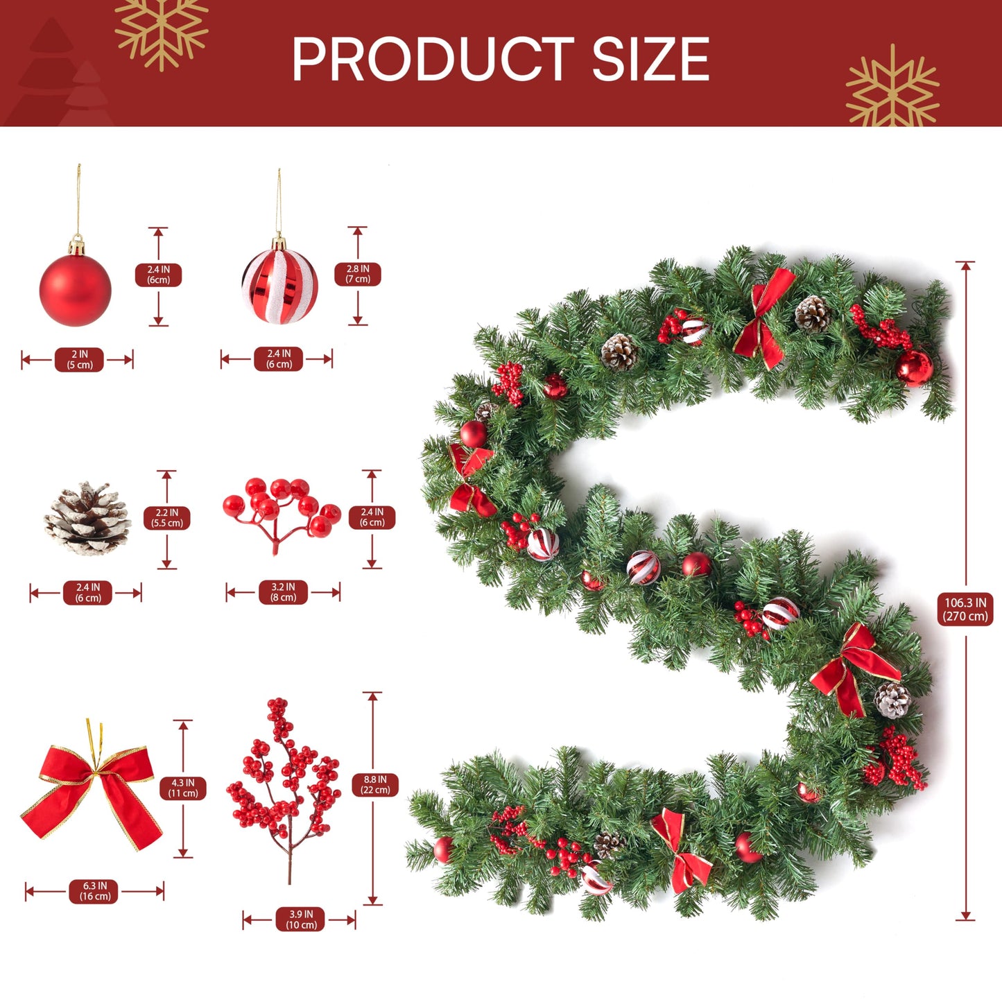 9Ft Christmas Garland Prelit with Lights