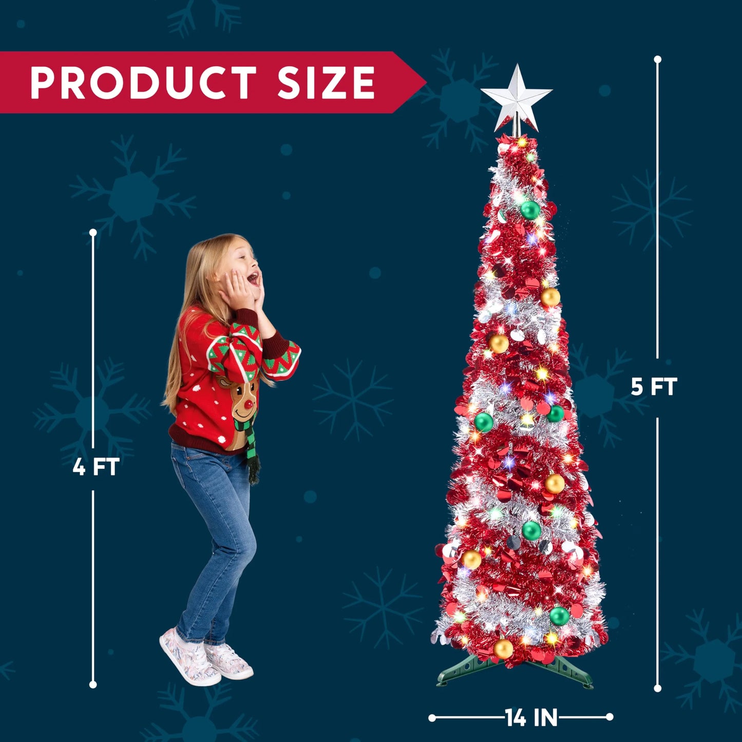 5 FT Pre-Lit Tinsel Christmas Tree with 50 Multicolor LED Lights