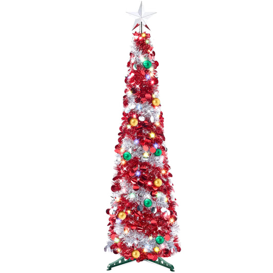 5 FT Pre-Lit Tinsel Christmas Tree with 50 Multicolor LED Lights