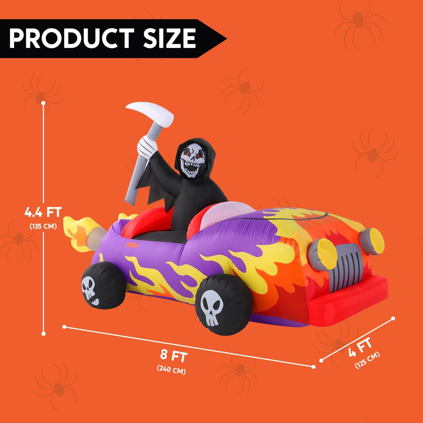 8ft Long Halloween Inflatable Grim Reaper Driving Car