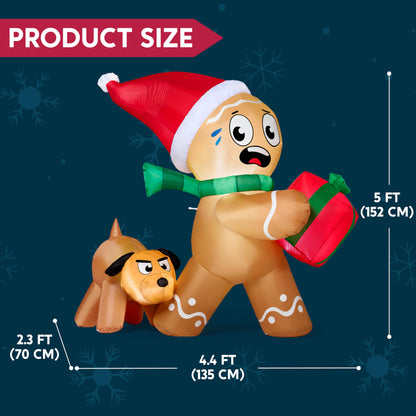 5FT Tall Christmas Inflatables Gingerbread Man & Dog Outdoor Decoration