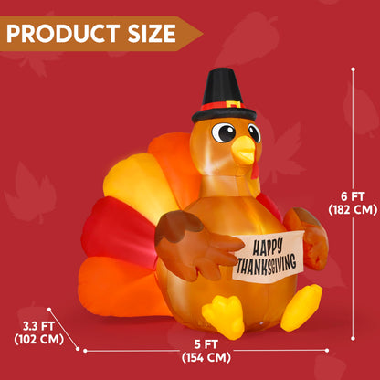 6FT Thanksgiving Inflatable Turkey Decoration Outdoor