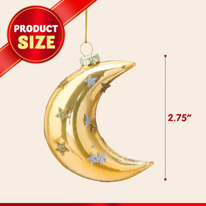 Glitter Blown Glass Moon Decorations for Tree Hanging Ornament