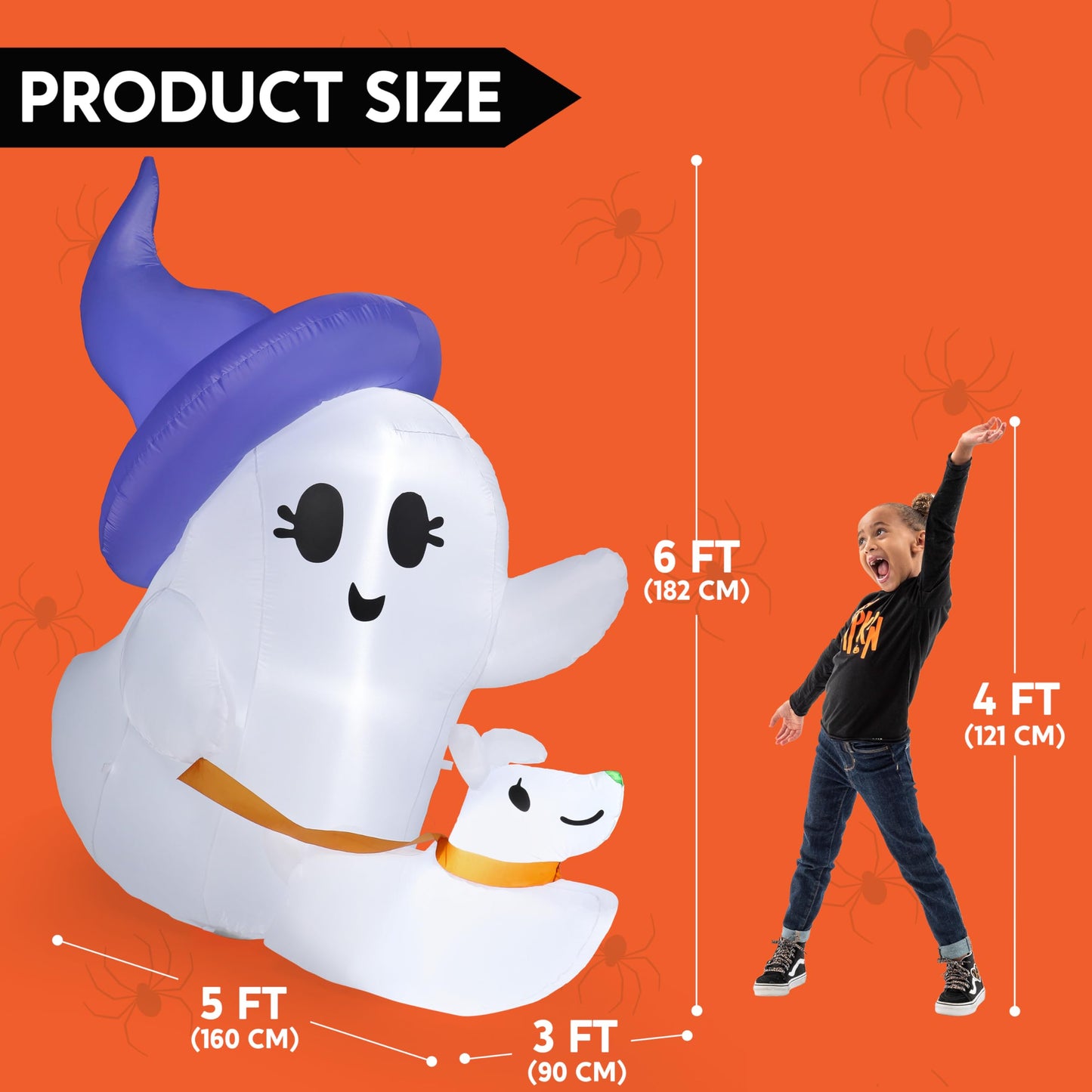 6FT Cute White Inflatable Ghost Walking Dog Decor
