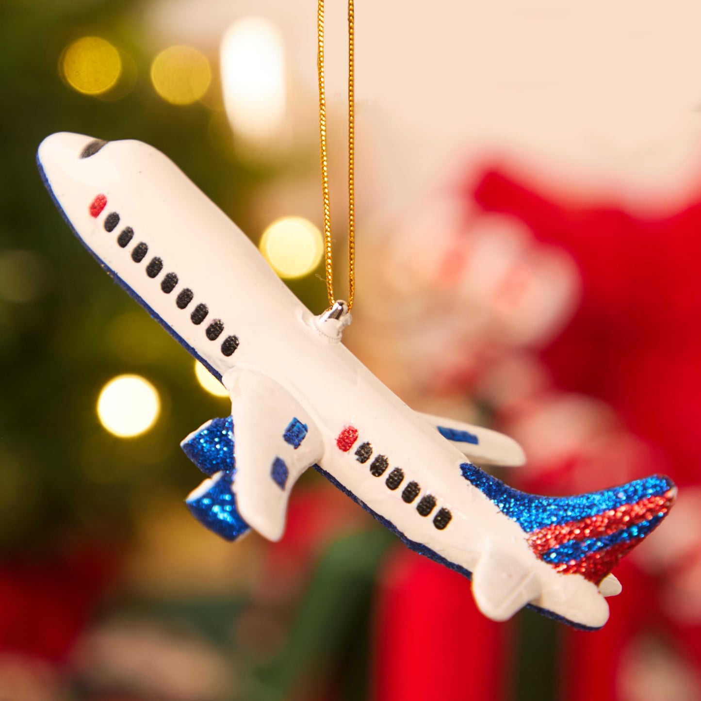 Mini Christmas Airplane Glass Ornament