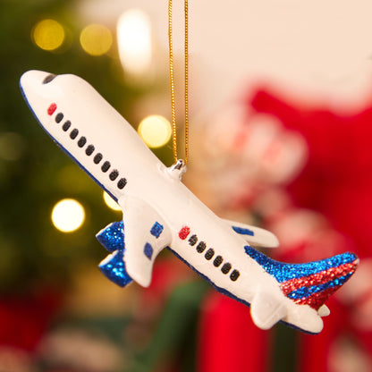 Mini Christmas Airplane Glass Ornament