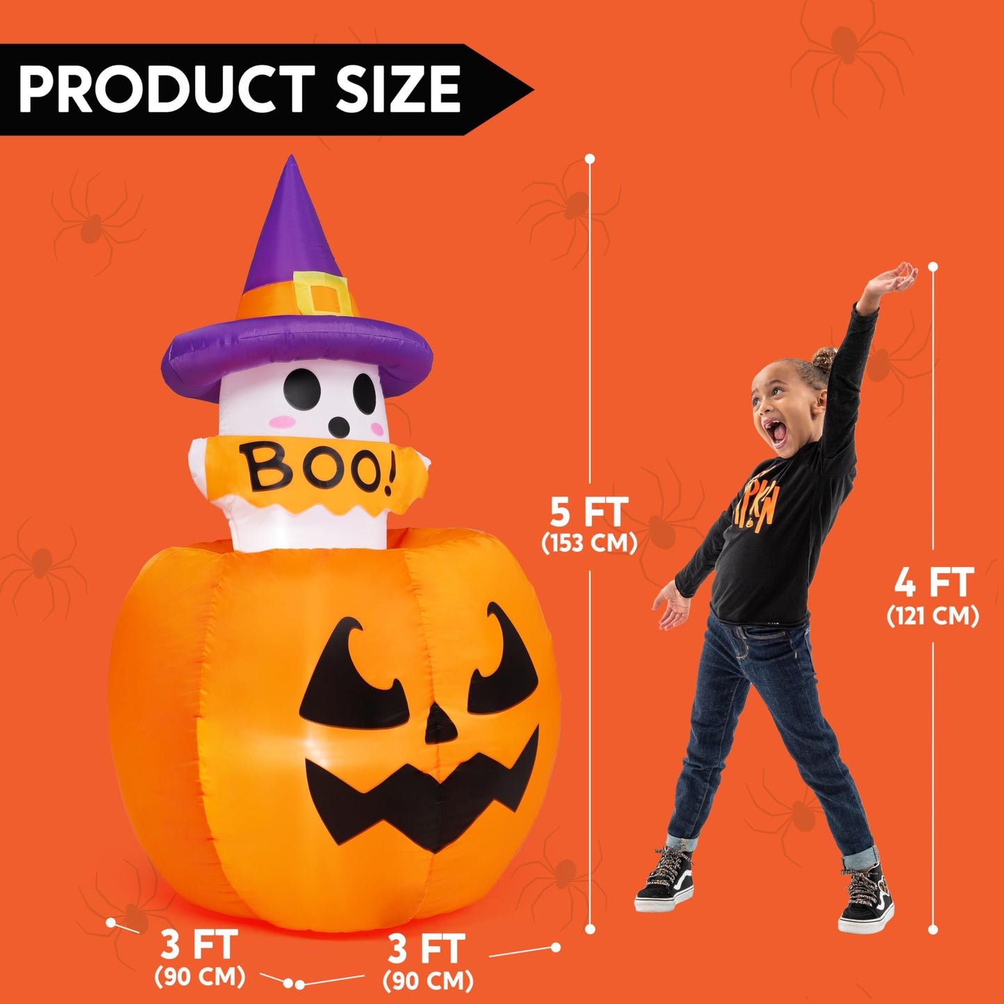 5ft Halloween Inflatable Ghost on Pumpkin with LEDs
