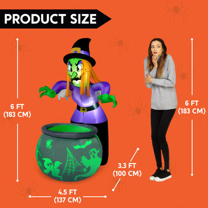6 Ft Halloween Inflatable Witch and Cauldron Decoration